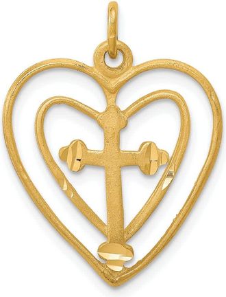Diamond2Deal 10k Yellow Gold CROSS IN HEART CHARM