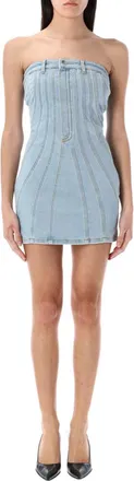 MUGLER Blue Denim Bustier Mini Dress