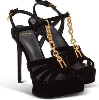 Balmain Velvet platform Sync sandals in Black at Nordstrom, Size 39