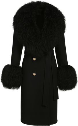 Wanan Luxury Cappotto Chic Nero in Misto Cachemire e Mongolia-Donna -Camel