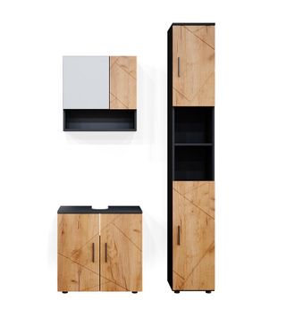 Vicco Conjunto De Muebles De Ba&ntilde;o Irma, Oro Power Roble/antracita, 3 Partes, Con Mueble Alto