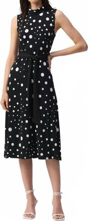 Joseph Ribkoff Polka Dot Belted Midi Dress In Black/vanilla