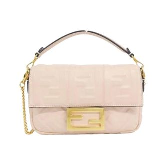 Fendi Pre-owned Shoulder Bags, female, Pink, Size: ONE SIZE Pre-owned Baguette Mini Lamb Shoulder Bag