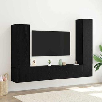 vidaXL Vidaxl - Conjunto De Mueble De Tv 4 Pcs Roble Negro 30.5 X 30 X 110 Cm
