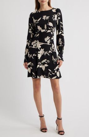 Lipsy Floral Print Long Sleeve Minidress in Black at Nordstrom, Size 6 Us
