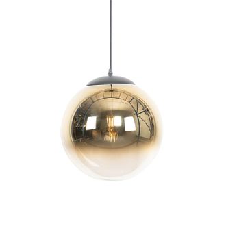 QAZQA Art D&eacute;co L&aacute;mpara Colgante Art Deco Negra Con Cristal Dorado 33 Cm - Pallon Vidrio /acero Alargada Adecuado Para Led Max. 1 X 40 Watt - Qazqa