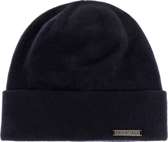 Balenciaga Beanies, female, Blue, Size: S Cashmere Beanie with Logo