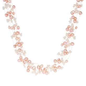 Valero Pearls Womens Fresh Water Cultured Pearl Necklace - Pink Sterling Silver - One Size