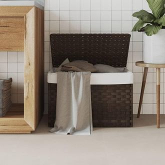 vidaXL Cesto Biancheria Coperchio Marrone Scuro 55,5x35x34 Polyrattan - Vidaxl