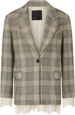Liu Jo Geruite Blazer Met Kantdetails - Dames - Blazers - Beige - XS - Jassen