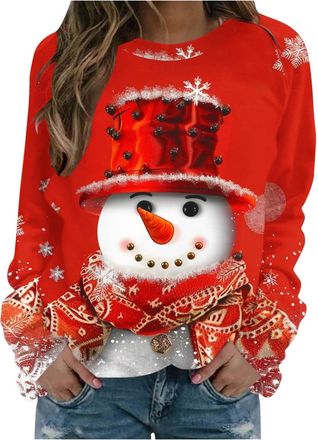Generic Light Up Christmas Jumper for Women Xmas Tree Print Sparkly Tops Funny Christmas Jumpers for Women UK Classic Long Sleeve Crew Neck Sweatshirt Xmas Pu