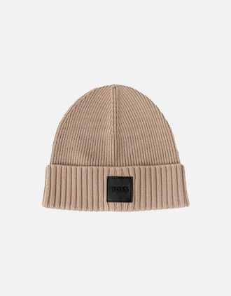 HUGO BOSS Mens Boss Black Flavio Beanie Hat Light Beige - Cream - Size: 1 size
