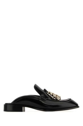 Loewe Black Leather Loafer Mules