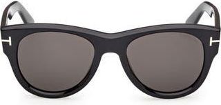 Tom Ford 52mm Round Photochromic Sunglasses in Shiny Black /Smoke at Nordstrom Rack