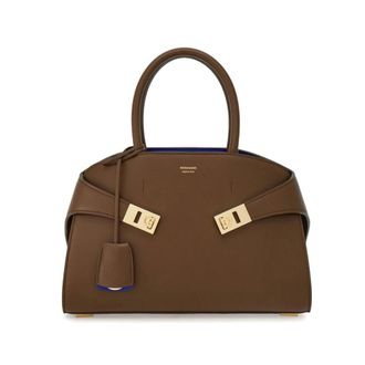 Ferragamo Handbags, female, Brown, Size: ONE SIZE Taupe Leather Handbag with Gancini Lock