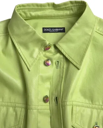 Dolce & Gabbana Mens Green Cotton Collared Button Down Shirt