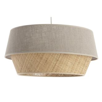 Miliboo L&aacute;mpara De Techo De Dise&ntilde;o Doble Material Lino Natural Y Rafia Sensa