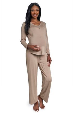 Everly Grey Laina During & After 2-Piece Maternity/Nursing Sleep Set in Latte at Nordstrom, Size X-Small