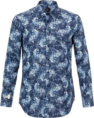 Billionaire Boys Club Printed Floral Cotton Shirt - Heren - Casual Overhemden - Blauw - XS - Katoen - Overhemden