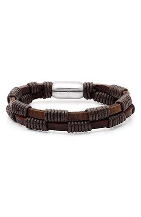 Steeltime Mens Wrapped Leather Bracelet in Brown at Nordstrom Rack