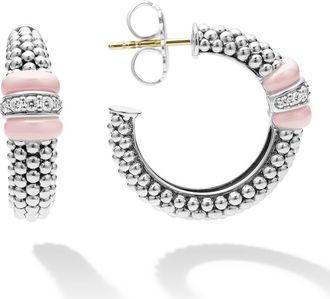 Lagos Pink Caviar Diamond Hoop Earrings in Silver at Nordstrom