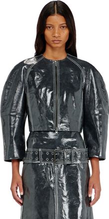 Diesel Patent-leather jacket with cocoon sleeves - Leather jackets - Woman - Grey