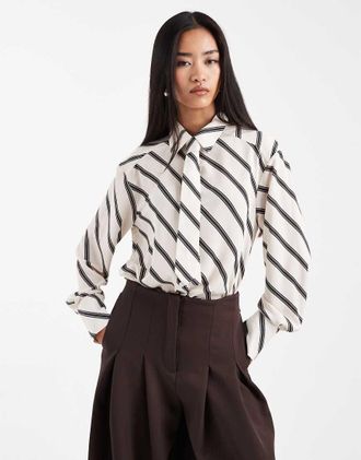 Asos Camicia in chiffon allacciata al collo a righe-Multicolore