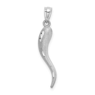 Diamond2Deal 14k White Gold Solid Diamond-Cut Italian Horn Charm