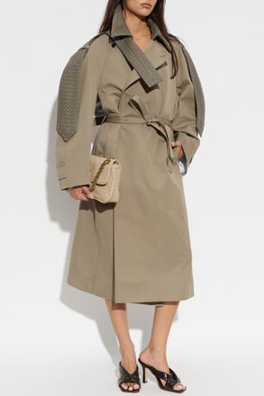 Bottega Veneta Trench Coat With Leather Inserts, Womens, Green