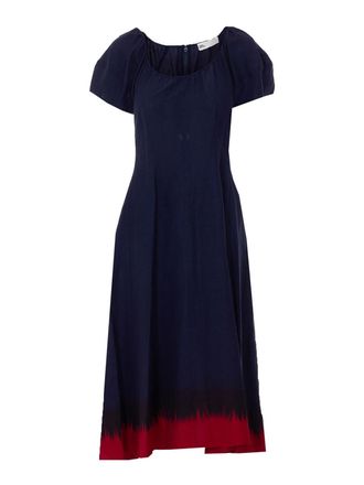 Tory Burch Blue And Red Balloon Sleeves Dress