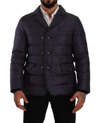 Dolce & Gabbana Mens Blue Silk Goat Coat Blouson Winter Jacket Clothing