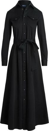 Polo Ralph Lauren Kleedjes, Dames, Zwart, L, Katoen, Zwarte Katoenen Twill Overhemdjurk
