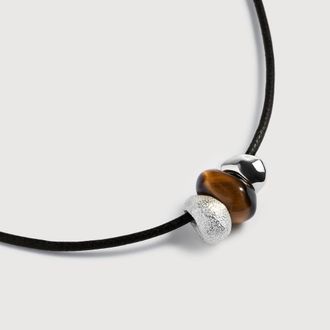 Monica Vinader Sterling Silver Antica Gemstone Cord Necklace Tigers Eye