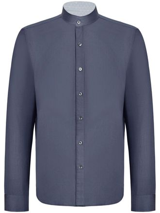 Shanghai Tang Gedeconstrueerd denim overhemd met bandkraag - Blauw