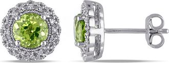 Amour 1/10 CT TW Diamond and Peridot Halo Stud Earrings In Sterling Silver
