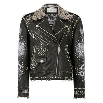 Philipp Plein Giacca biker oversize borchie tatuaggio farfalla - - Jackets - Donna - Nero - M