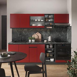 Vicco Mueble De Cocina R-line, Rojo/antracita, 240 Cm Forma De J, Vicco