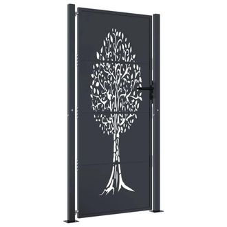 Berkfield Home Garden Gate Anthracite 105x180 cm Steel Tree Design in Dark Grey