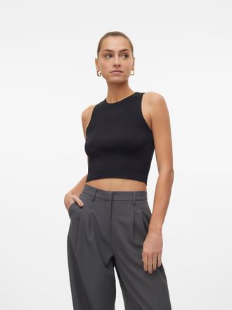 Vero Moda Strickpullover VERO MODA VMGINNY SL O-NECK CROP TOP NOOS, Damen, Gr. XL, schwarz, Strick, Obermaterial: 100% Polyester, unifarben, figurbetont taillen