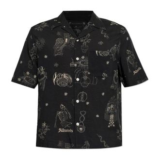 AllSaints Terra Shirt - Heren - Korte mouwen Overhemden - Zwart - M - Linnen - Overhemden