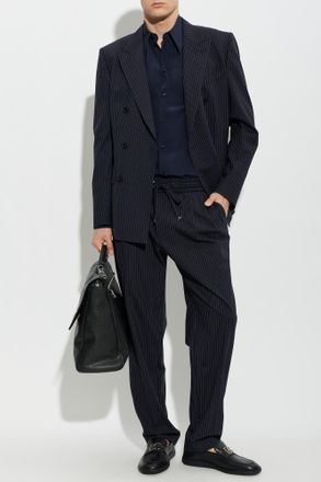 Dolce & Gabbana Wool Trousers With A Pinstripe Pattern, Mens, Navy Blue