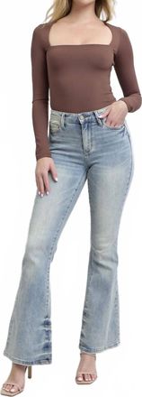 Judy Blue Mid Rise Tinted Pin Tack Detail Flare Jeans In Blue