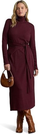 Lauren Ralph Lauren Plus Size Tie-Front Turtleneck Dress Womens Dress Dark Garnet : 1X, Cotton/Elastane/Modal