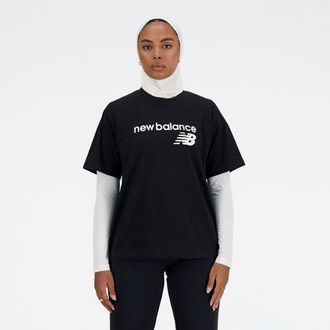 New Balance Womens Sport Jersey Relaxed Graphic T-Shirt in Black Cotton Jersey, size X-Small