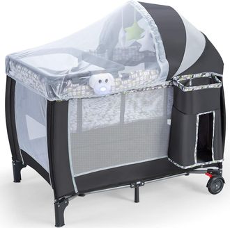 Costway Costway - Cuna De Viaje Plegable Para Beb&eacute; Cambiador Y Parque Infantil Con Mosquitera Ajustable Y Extra&iacute;ble Con Colch&oacute;n Caja De M&uacute;sica Juguetes Y Bols