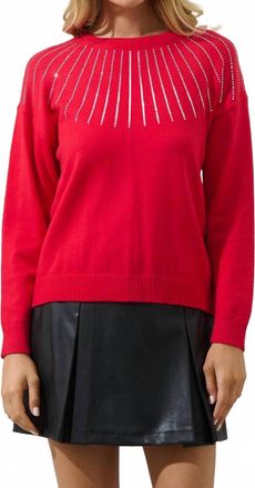 Sugarlips Shanice Rhinestone Knit Crew Sweater In Red