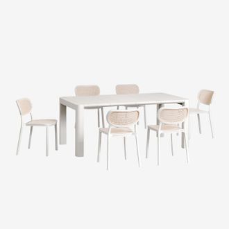 Sklum Sklum - Set De Mesa Rectangular (180x100 Cm) Arnadine Y 6 Sillas De Comedor Apilables Omara