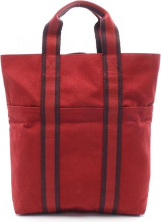 Herm&egrave;s Bordeaux Canvas Handbag Tote Bag (Pre-Owned)