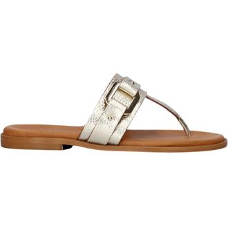 Stefano Lauran Schoenen, Dames, Geel, 42 EU, Leer, Gouden Leren Dames Teenslippers