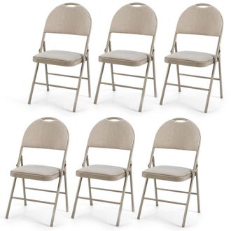 Costway Costway Set of 6 Folding Chair Armless Padded Kitchen Dining Seat Portable Guest Chair in Beige